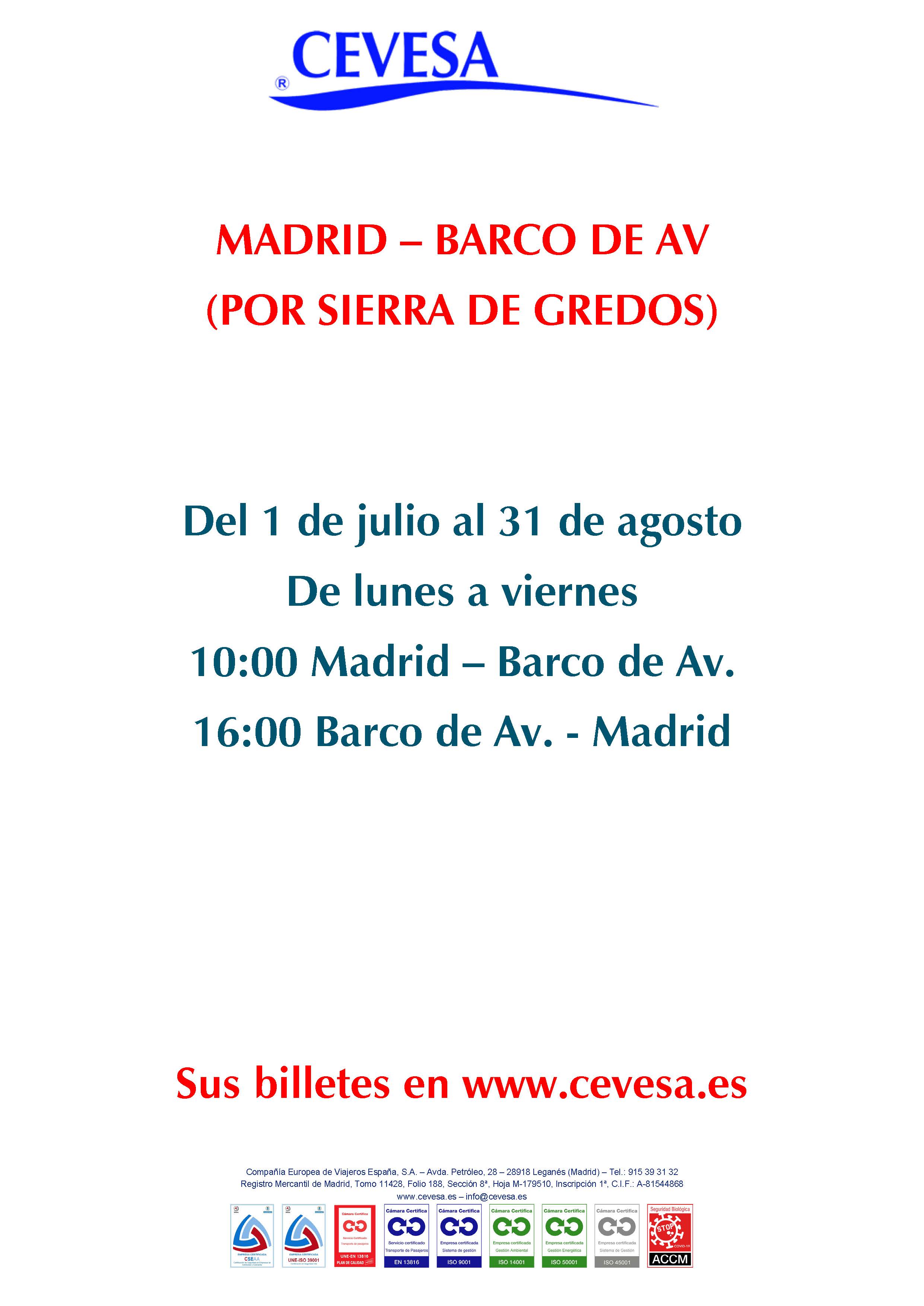 CNUEVO HORARIO MADRID - BARCO DE AV. x GREDOS