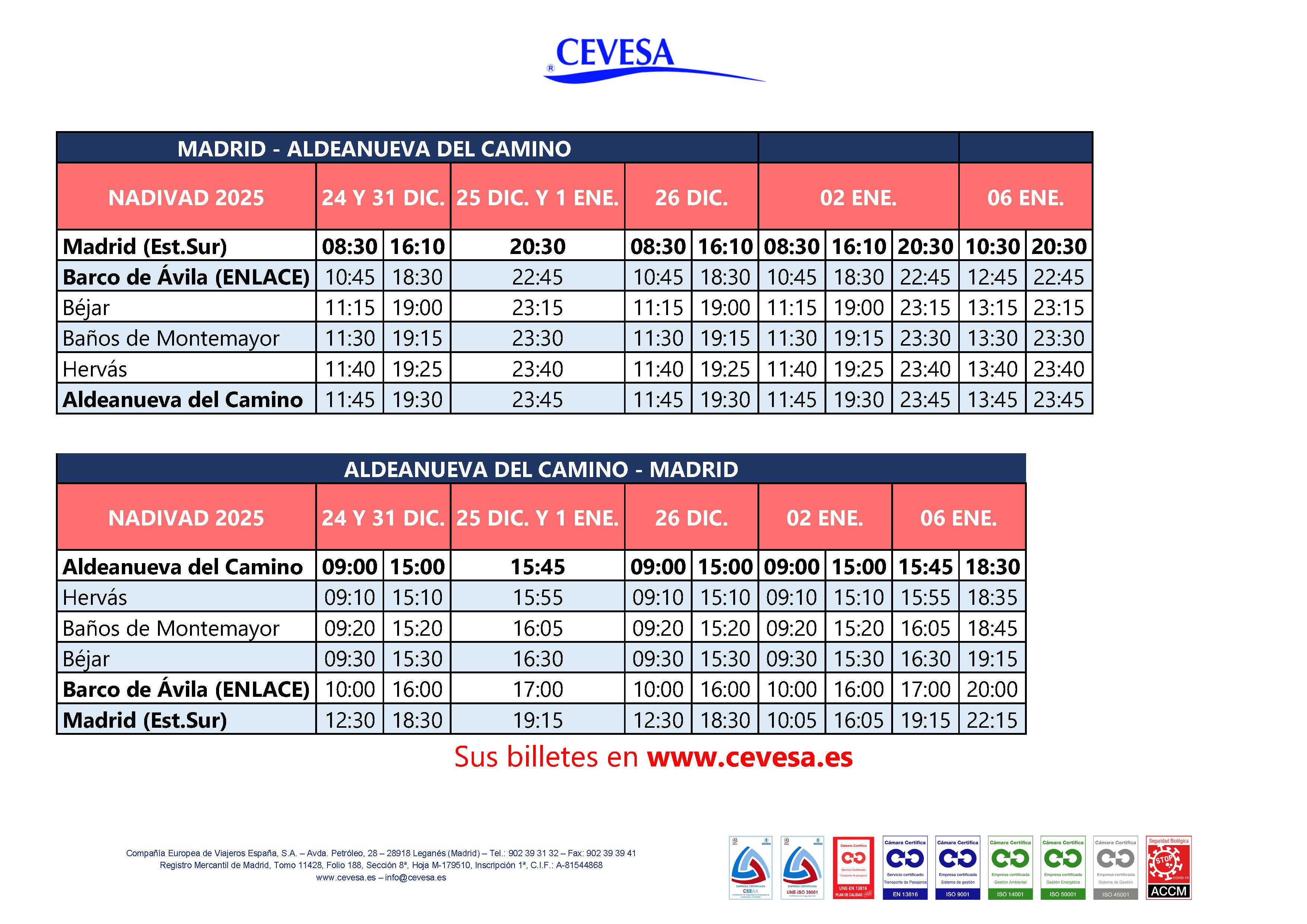 Navidad Aldeanueva-Bejar con enlace a Madrid.